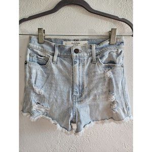 Abercrombie & Fitch Distressed Light wash Jean Shorts High Rise Sz 0 W25 Fringe